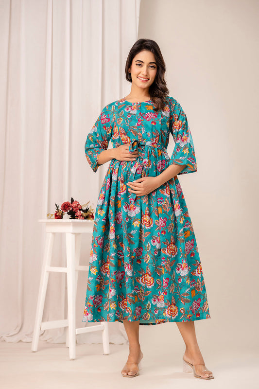 Floral Printed Maternity Dress fro Women | LASVINI - Redefining Indian Fashion with Elegance