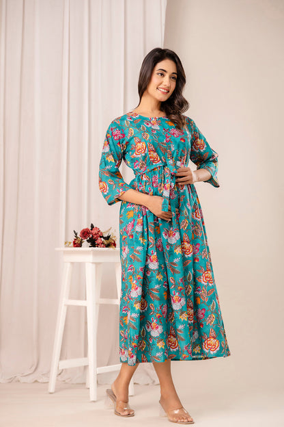 Floral Printed Maternity Dress fro Women | LASVINI - Redefining Indian Fashion with Elegance