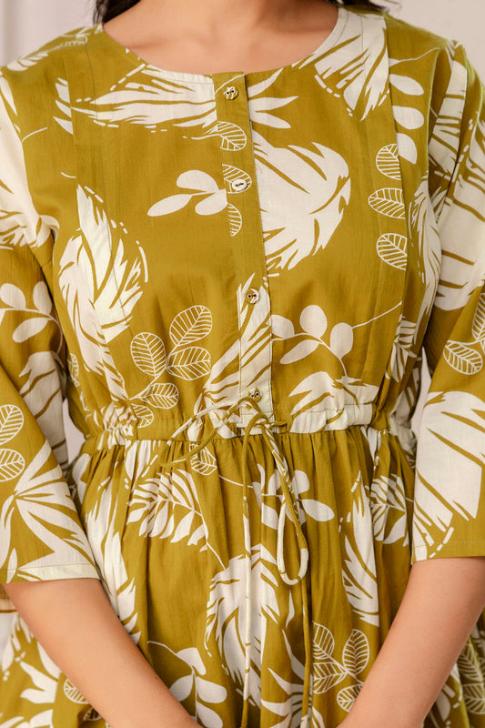 Olive Tropical Printed Maternity Dress for Women | LASVINI - Redefining Indian Fashion with Elegance