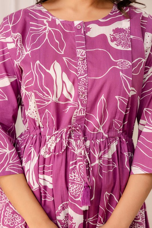 Lavender Printed Maternity Dress fro Women | LASVINI - Redefining Indian Fashion with Elegance