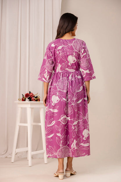 Lavender Printed Maternity Dress fro Women | LASVINI - Redefining Indian Fashion with Elegance