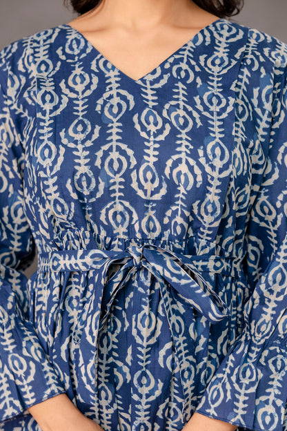 Blue Printed Maternity Dress fro Women | LASVINI - Redefining Indian Fashion with Elegance