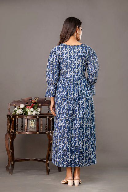 Blue Printed Maternity Dress fro Women | LASVINI - Redefining Indian Fashion with Elegance