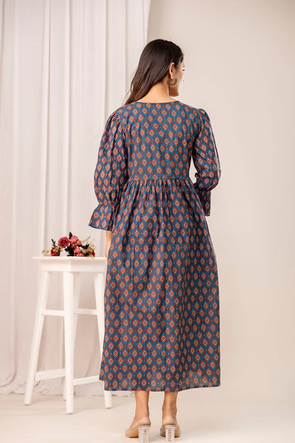 Teal Printed Maternity Dress for Women | LASVINI - Redefining Indian Fashion with Elegance