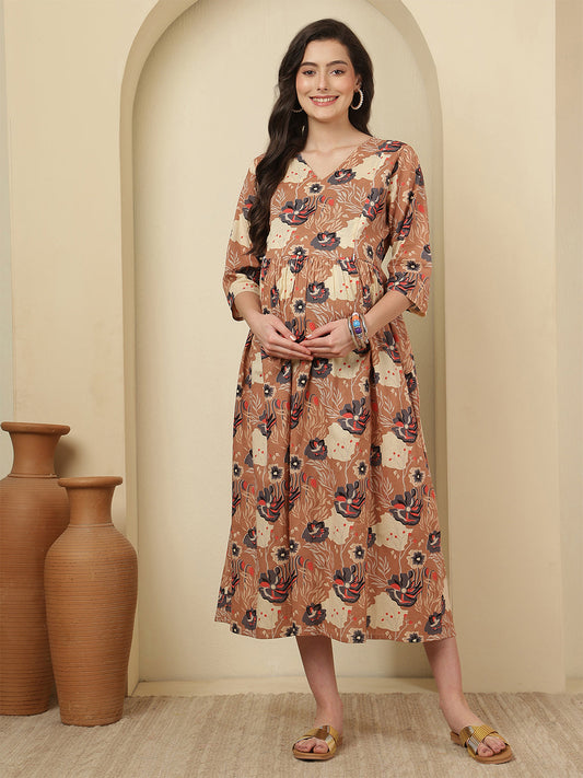 Floral Printed Maternity Dress fro Women | LASVINI - Redefining Indian Fashion with Elegance