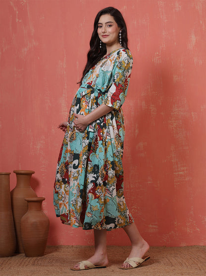 Multicolor Printed Maternity Dress fro Women | LASVINI - Redefining Indian Fashion with Elegance