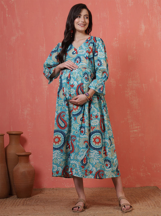 Multicolor Printed Maternity Dress fro Women | LASVINI - Redefining Indian Fashion with Elegance