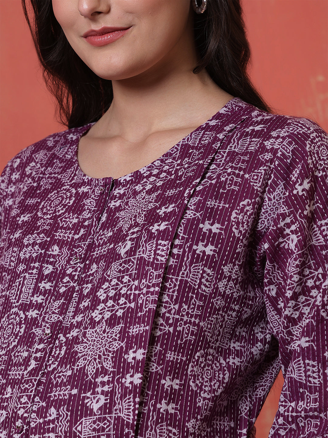 Purple Printed Maternity Dress for Women | LASVINI - Redefining Indian Fashion with Elegance