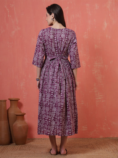 Purple Printed Maternity Dress for Women | LASVINI - Redefining Indian Fashion with Elegance