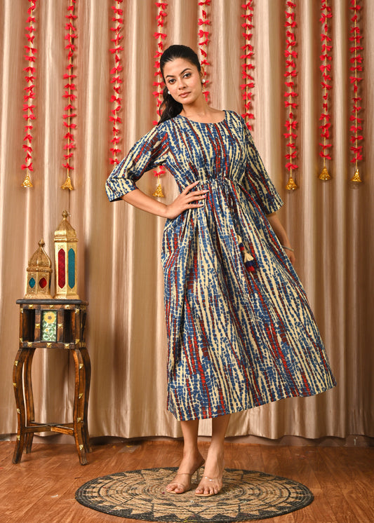 Women Multi Printed Flared Dress | LASVINI - Redefining Indian Fashion with Elegance