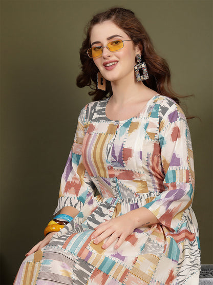 Women Multicolor Printed Flared Dress | LASVINI - Redefining Indian Fashion with Elegance