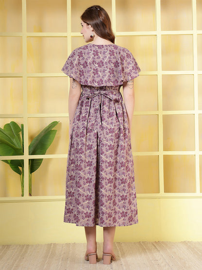Women Purple Printed Flared Dress | LASVINI - Redefining Indian Fashion with Elegance