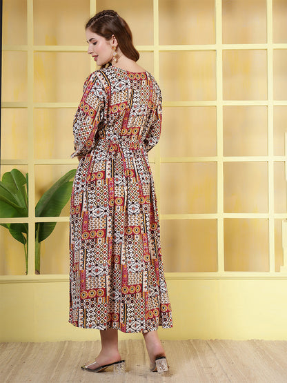 Women Multicolor Printed Flared Dress | LASVINI - Redefining Indian Fashion with Elegance