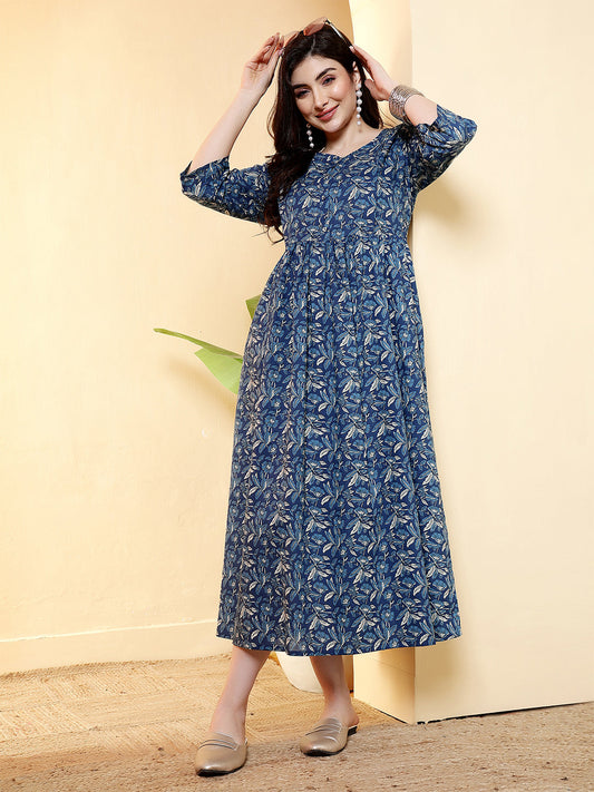 Blue Floral Dress For Women | LASVINI - Redefining Indian Fashion with Elegance
