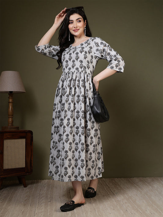 Grey Printed Dress For Women | LASVINI - Redefining Indian Fashion with Elegance