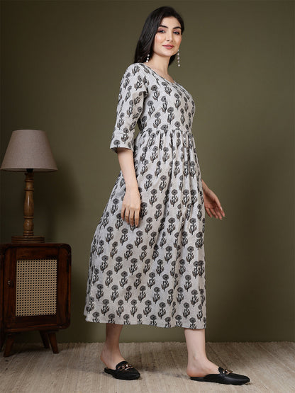 Grey Printed Dress For Women | LASVINI - Redefining Indian Fashion with Elegance