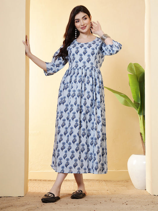 Blue Floral Dress For Women | LASVINI - Redefining Indian Fashion with Elegance