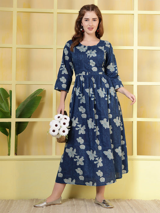 Blue Printed Dress For Women | LASVINI - Redefining Indian Fashion with Elegance