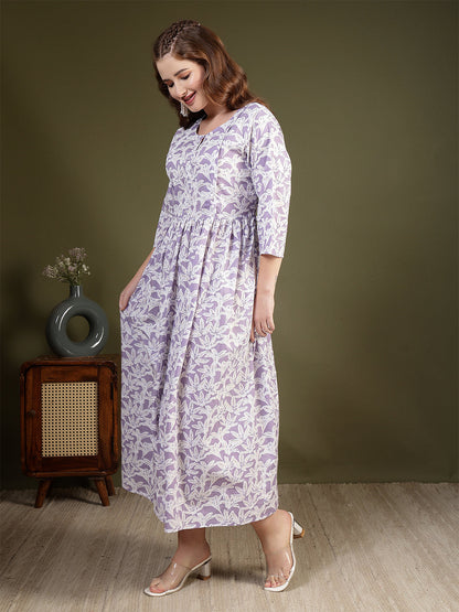 Women Purple Printed Flared Dress | LASVINI - Redefining Indian Fashion with Elegance