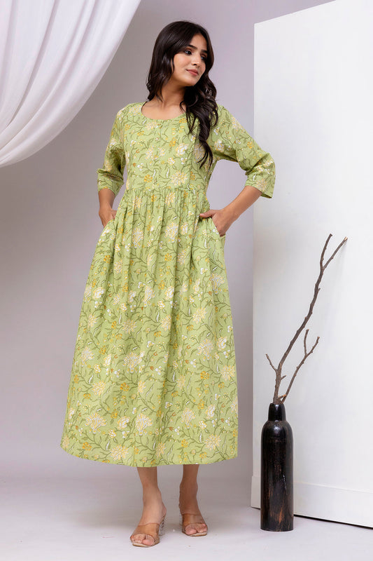 Green Printed Dress for Women | LASVINI - Redefining Indian Fashion with Elegance