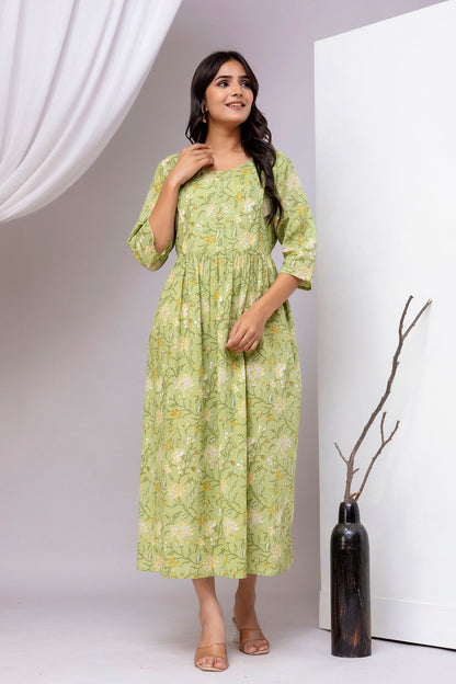 Green Printed Dress for Women | LASVINI - Redefining Indian Fashion with Elegance