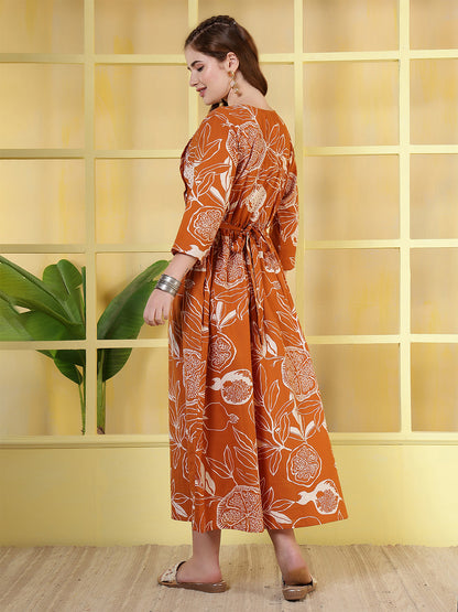 Rust Printed Dress for Women | LASVINI - Redefining Indian Fashion with Elegance