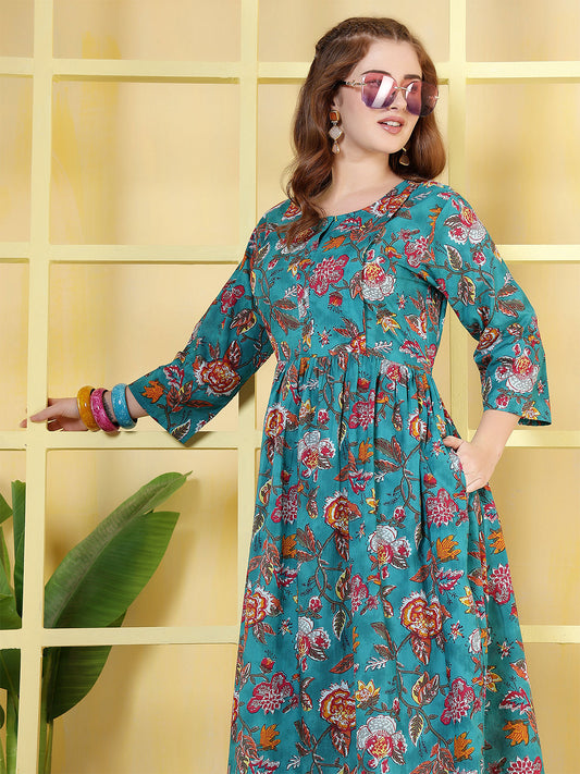 Blue Floral Printed Dress fro Women | LASVINI - Redefining Indian Fashion with Elegance