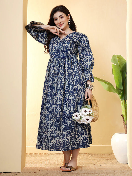 Blue Printed Dress for Women | LASVINI - Redefining Indian Fashion with Elegance