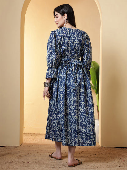 Blue Printed Dress for Women | LASVINI - Redefining Indian Fashion with Elegance