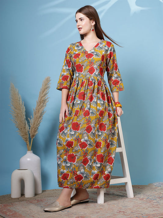 Women Multicolor Printed Flared Dress | LASVINI - Redefining Indian Fashion with Elegance