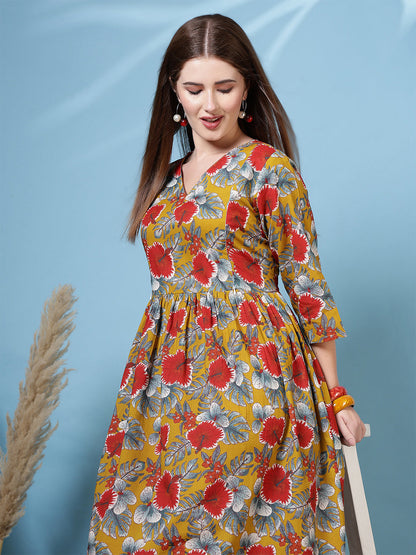 Women Multicolor Printed Flared Dress | LASVINI - Redefining Indian Fashion with Elegance