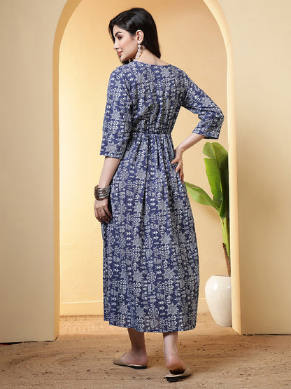 Blue Printed Dress for Women | LASVINI - Redefining Indian Fashion with Elegance