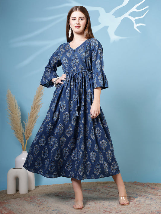 Blue Printed Dress fro Women | LASVINI - Redefining Indian Fashion with Elegance
