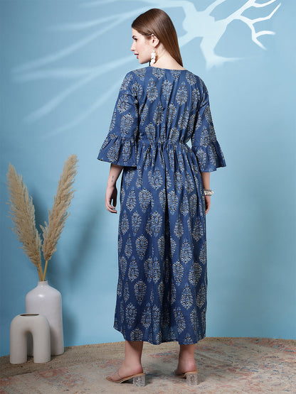 Blue Printed Dress fro Women | LASVINI - Redefining Indian Fashion with Elegance