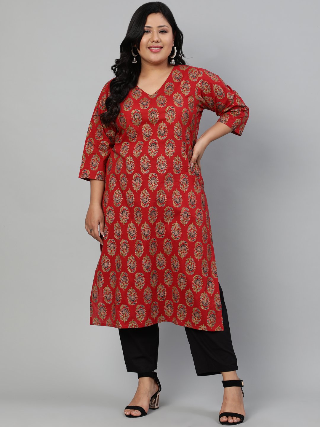 Women Red Ethnic Motifs Printed Regular Straight Kurta | LASVINI - Redefining Indian Fashion with Elegance