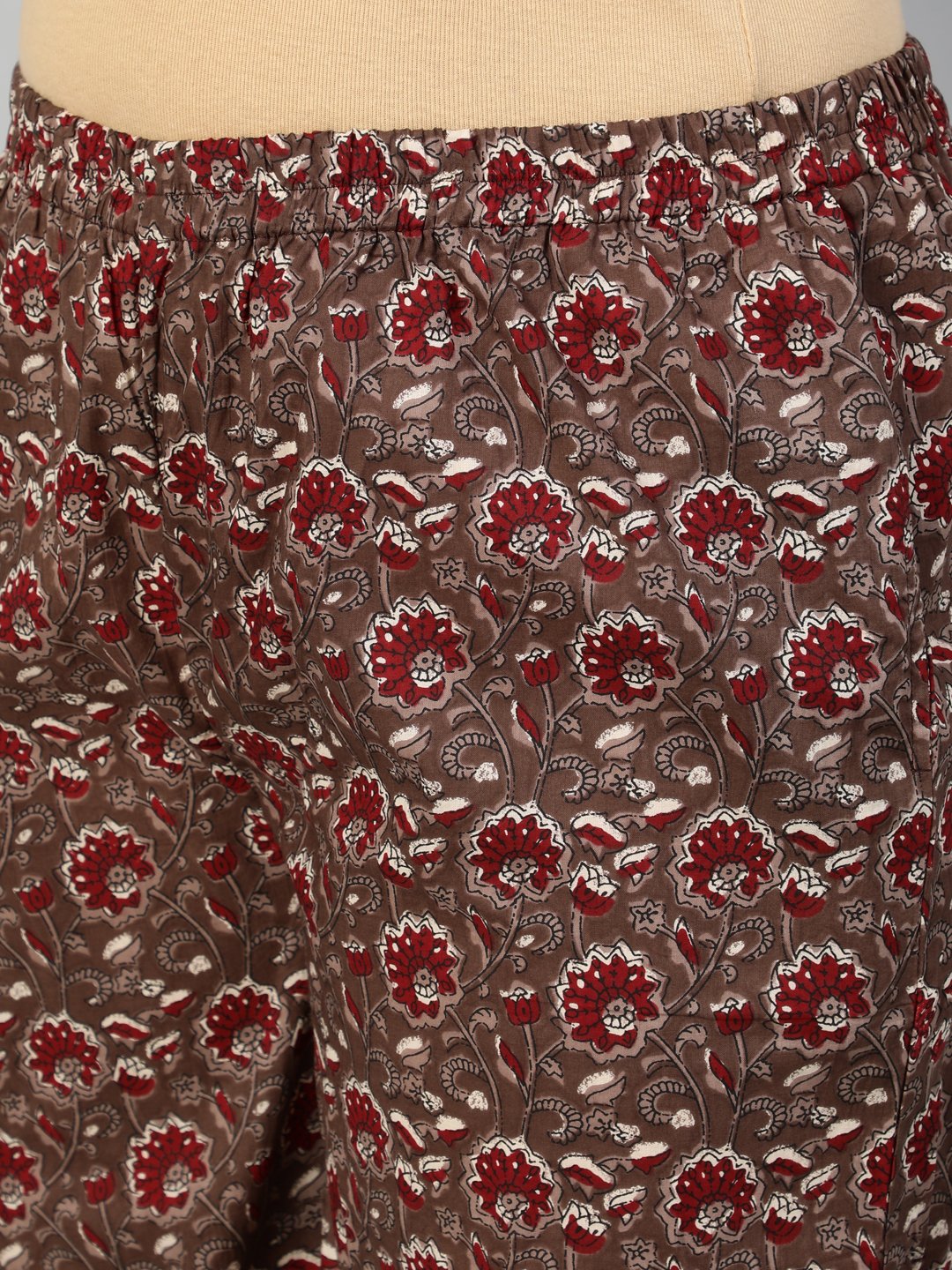 Women Maroon & Taupe Floral Printed Straight Kurta With Plazo & Dupatta | LASVINI - Redefining Indian Fashion with Elegance