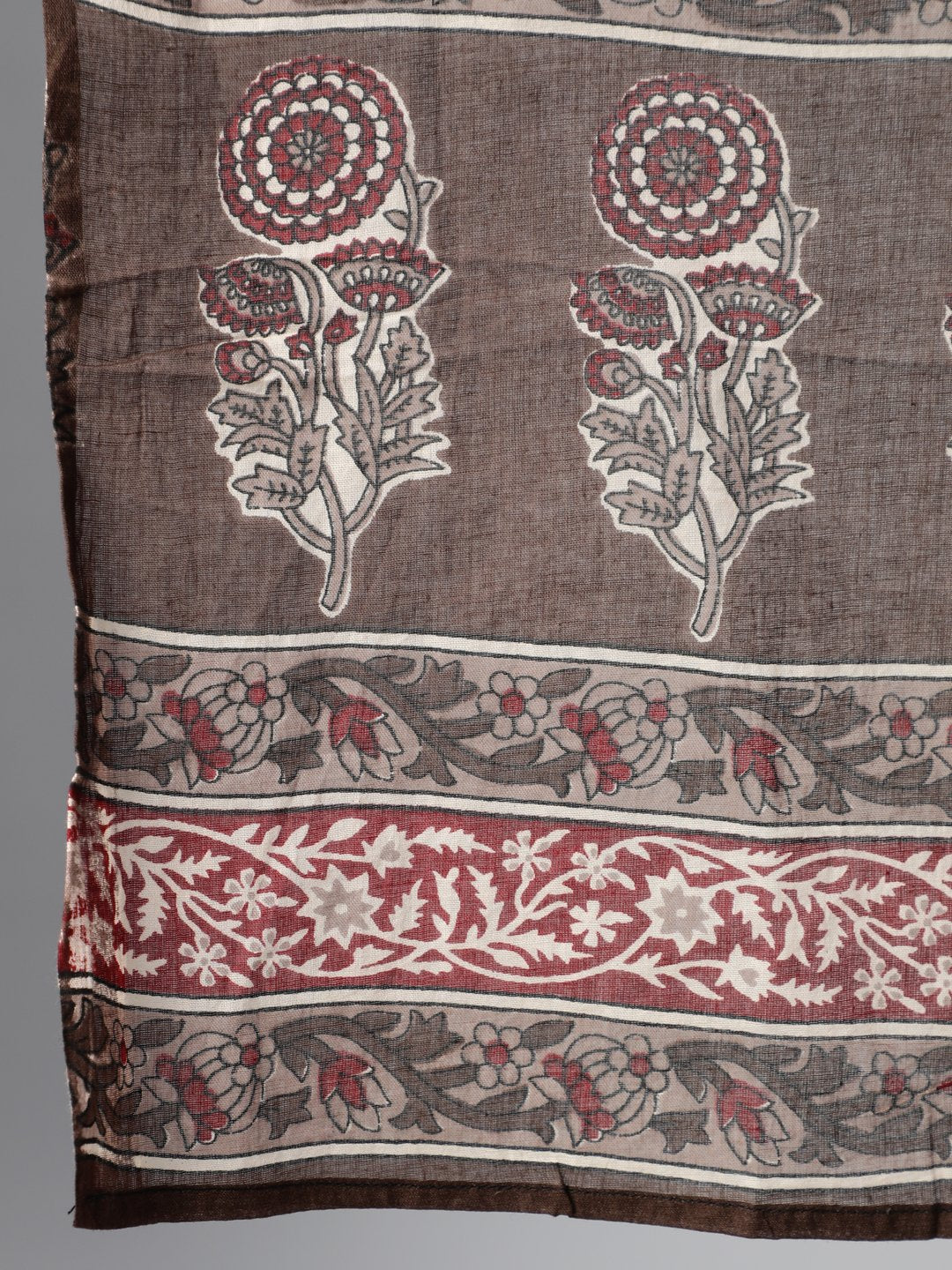 Women Maroon & Taupe Floral Printed Straight Kurta With Plazo & Dupatta | LASVINI - Redefining Indian Fashion with Elegance