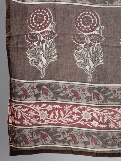 Women Maroon & Taupe Floral Printed Straight Kurta With Plazo & Dupatta | LASVINI - Redefining Indian Fashion with Elegance