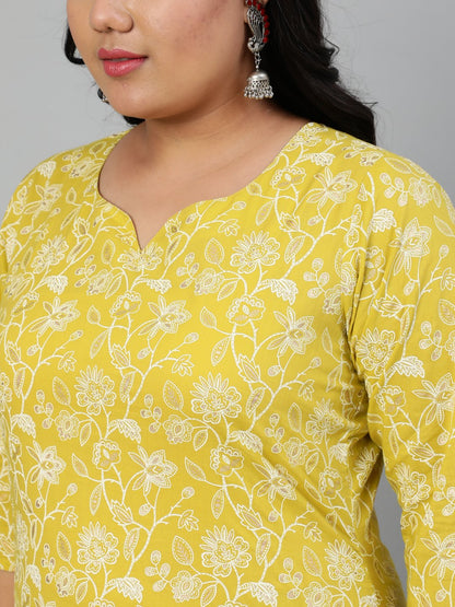 Women Lime Green & Gold Floral Printed Straight Kurta With Plazo & Dupatta | LASVINI - Redefining Indian Fashion with Elegance