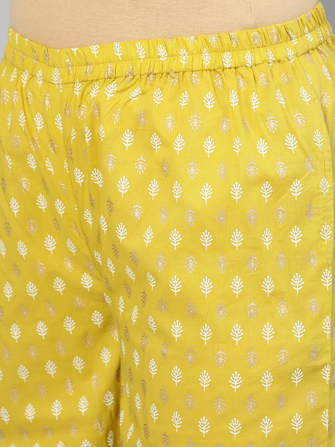 Women Lime Green & Gold Floral Printed Straight Kurta With Plazo & Dupatta | LASVINI - Redefining Indian Fashion with Elegance