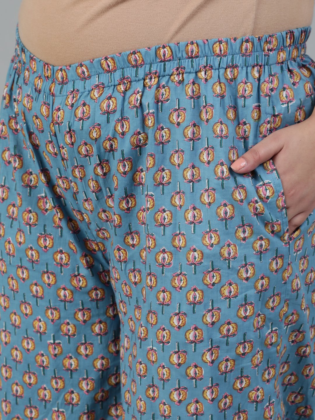 Women Blue Pure Cotton Floral Printed Regular Kurta With Trousers & Dupatta | LASVINI - Redefining Indian Fashion with Elegance