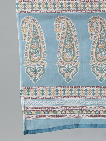 Women Blue Pure Cotton Floral Printed Regular Kurta With Trousers & Dupatta | LASVINI - Redefining Indian Fashion with Elegance