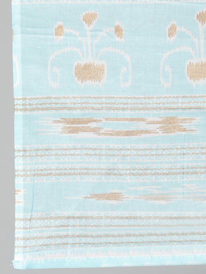 Women Pastel Blue & Gold Printed Straight Kurta With Plazo & Dupatta | LASVINI - Redefining Indian Fashion with Elegance