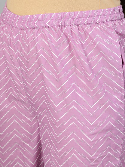 Women Lavender & Glitter Floral Printed Straight Kurta With Plazo & Dupatta | LASVINI - Redefining Indian Fashion with Elegance