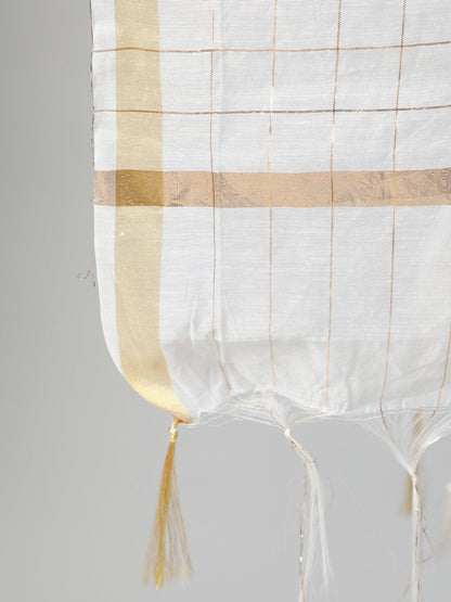 Women Off-White & Gold Floral Printed Straight Kurta With Plazo & Checked Dupatta | LASVINI - Redefining Indian Fashion with Elegance