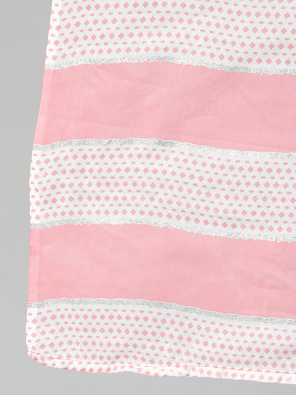 Women Peach & Glitter Floral Printed Straight Kurta With Plazo & Checked Dupatta | LASVINI - Redefining Indian Fashion with Elegance