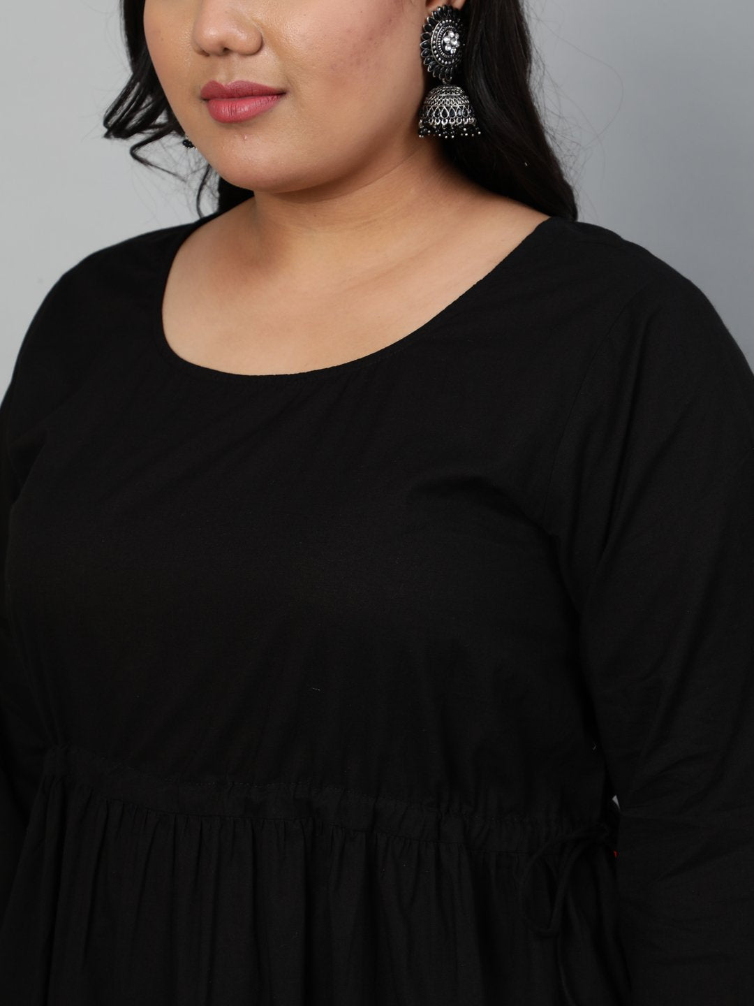 Women Solid Black Gathered Kurta With Plazo & Multi Colored Dupatta | LASVINI - Redefining Indian Fashion with Elegance