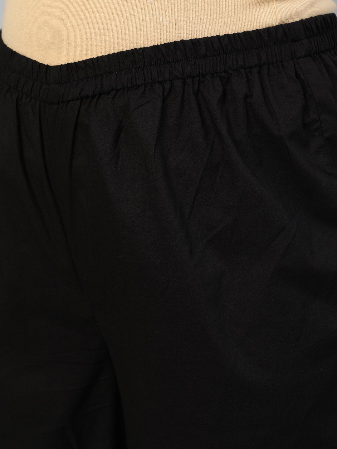 Women Solid Black Gathered Kurta With Plazo & Multi Colored Dupatta | LASVINI - Redefining Indian Fashion with Elegance