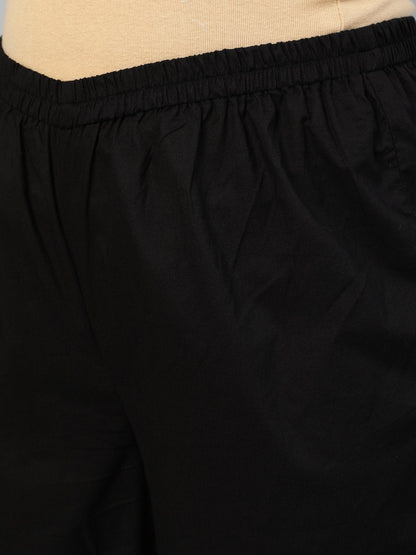 Women Solid Black Gathered Kurta With Plazo & Multi Colored Dupatta | LASVINI - Redefining Indian Fashion with Elegance