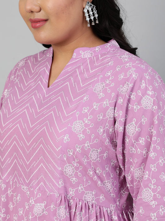 Women Lavender Floral Printed Kurta With Plazo & Dupatta | LASVINI - Redefining Indian Fashion with Elegance